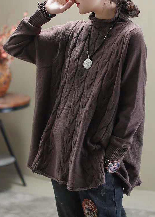Women’s Sweater | Khaki Turtleneck Jumper with Side Split Casual Knitwear