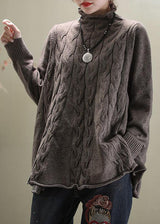 Women’s Sweater | Khaki Turtleneck Jumper with Side Split Casual Knitwear