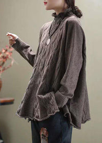 Women’s Sweater | Khaki Turtleneck Jumper with Side Split Casual Knitwear