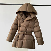 Women’s Belted Puffer Jacket with Hood | Warm Winter Coat