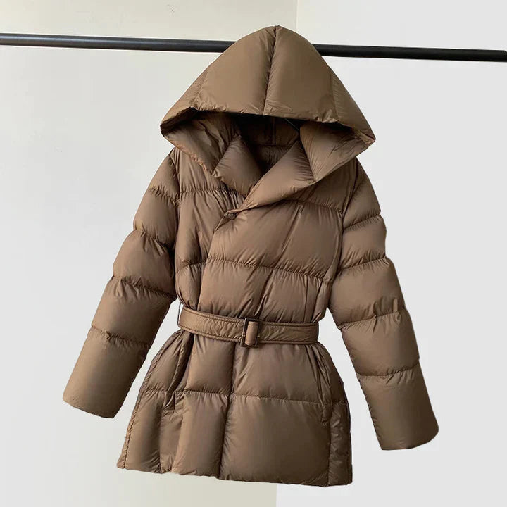 Women’s Belted Puffer Jacket with Hood | Warm Winter Coat