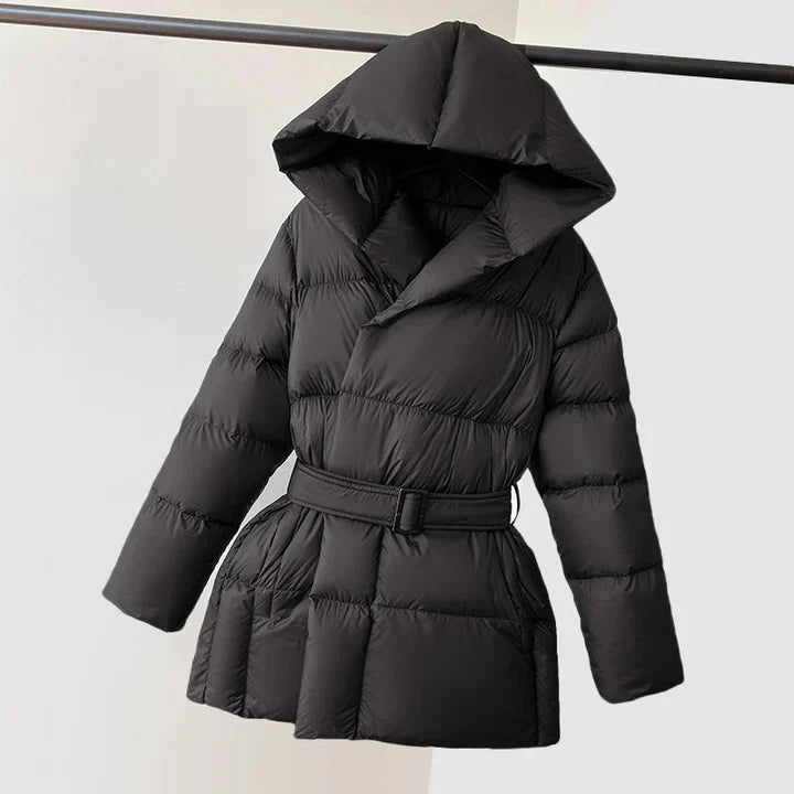 Women’s Belted Puffer Jacket with Hood | Warm Winter Coat