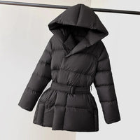 Women’s Belted Puffer Jacket with Hood | Warm Winter Coat