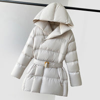 Women’s Belted Puffer Jacket with Hood | Warm Winter Coat