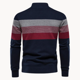 Men’s Striped Quarter Zip Jumper | High Collar Sweater | Slim Fit Knit | Autumn Layer