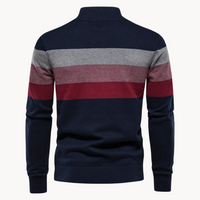 Men’s Striped Quarter Zip Jumper | High Collar Sweater | Slim Fit Knit | Autumn Layer