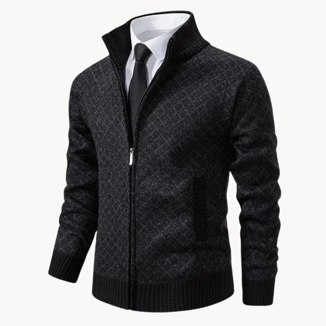 Men’s Zip-Up Sweater | High Collar | Smart Casual Knitwear | Insulated Design