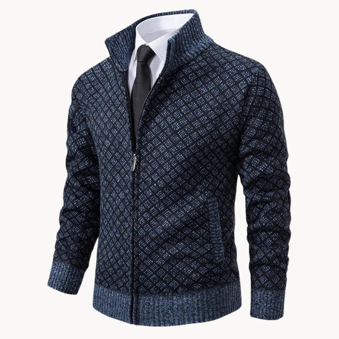 Men’s Zip-Up Sweater | High Collar | Smart Casual Knitwear | Insulated Design