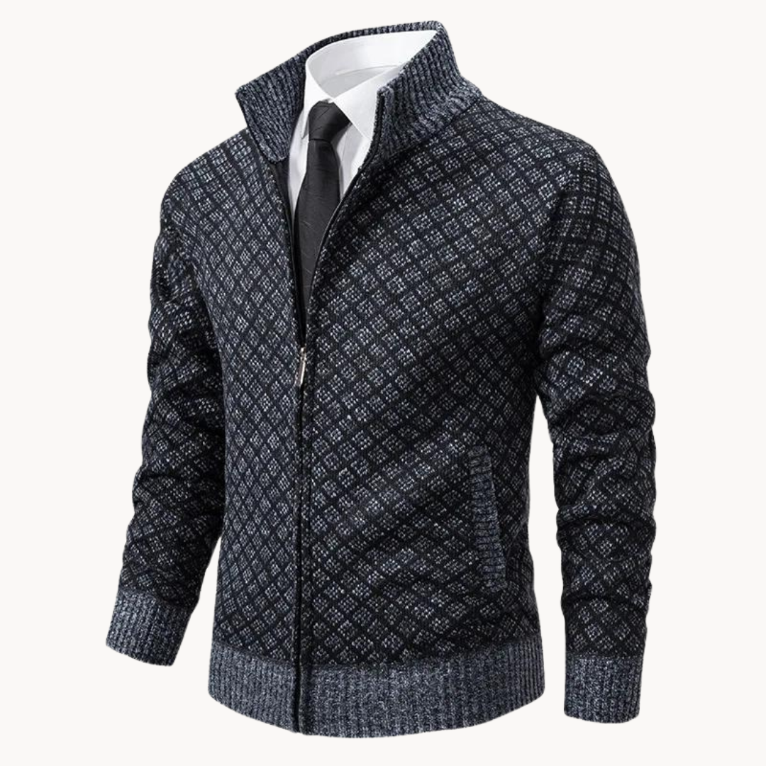 Men’s Zip-Up Sweater | High Collar | Smart Casual Knitwear | Insulated Design