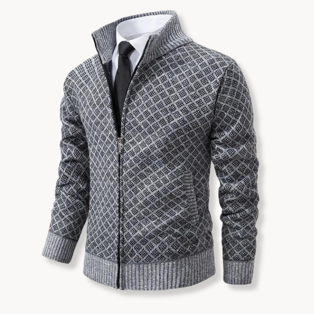 Men’s Zip-Up Sweater | High Collar | Smart Casual Knitwear | Insulated Design