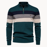Men’s Striped Quarter Zip Jumper | High Collar Sweater | Slim Fit Knit | Autumn Layer
