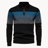 Men’s Striped Quarter Zip Jumper | High Collar Sweater | Slim Fit Knit | Autumn Layer