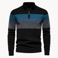Men’s Striped Quarter Zip Jumper | High Collar Sweater | Slim Fit Knit | Autumn Layer