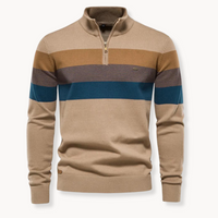 Men’s Striped Quarter Zip Jumper | High Collar Sweater | Slim Fit Knit | Autumn Layer