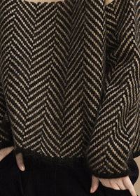 Women’s Khaki Turtle Neck Jumper in Patchwork Knit | Warm Loose Fit Winter Sweater