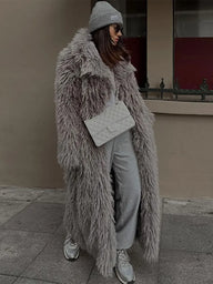 Women’s Fluffy Overcoat in Long Winter Style | Warm Faux Fur Ladies Coat