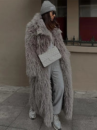 Women’s Fluffy Overcoat in Long Winter Style | Warm Faux Fur Ladies Coat