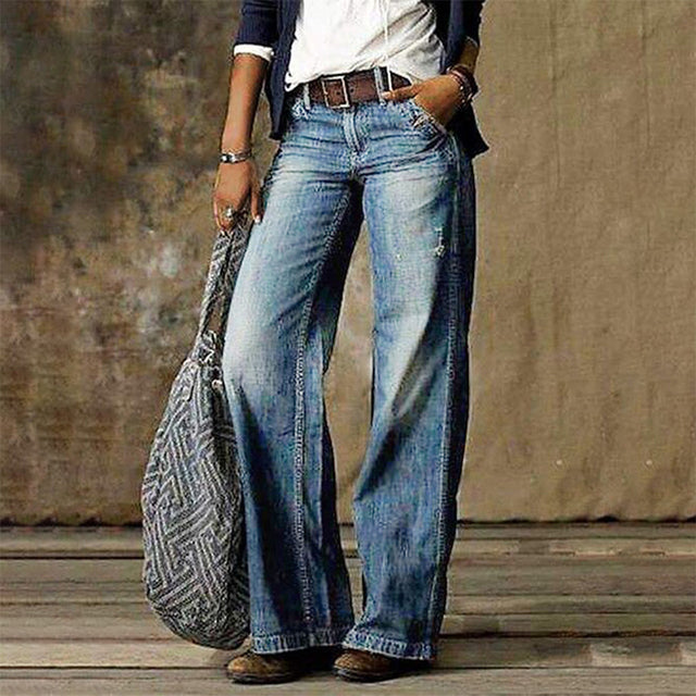 Women’s Wide Leg Jeans in Retro Flared Style | Casual Ladies Denim Pants