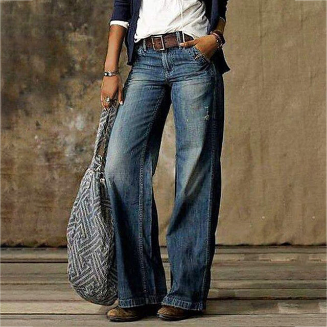 Women’s Wide Leg Jeans in Retro Flared Style | Casual Ladies Denim Pants