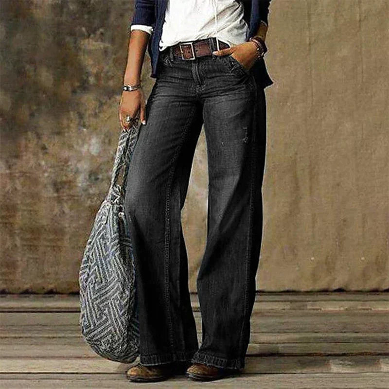 Women’s Wide Leg Jeans in Retro Flared Style | Casual Ladies Denim Pants