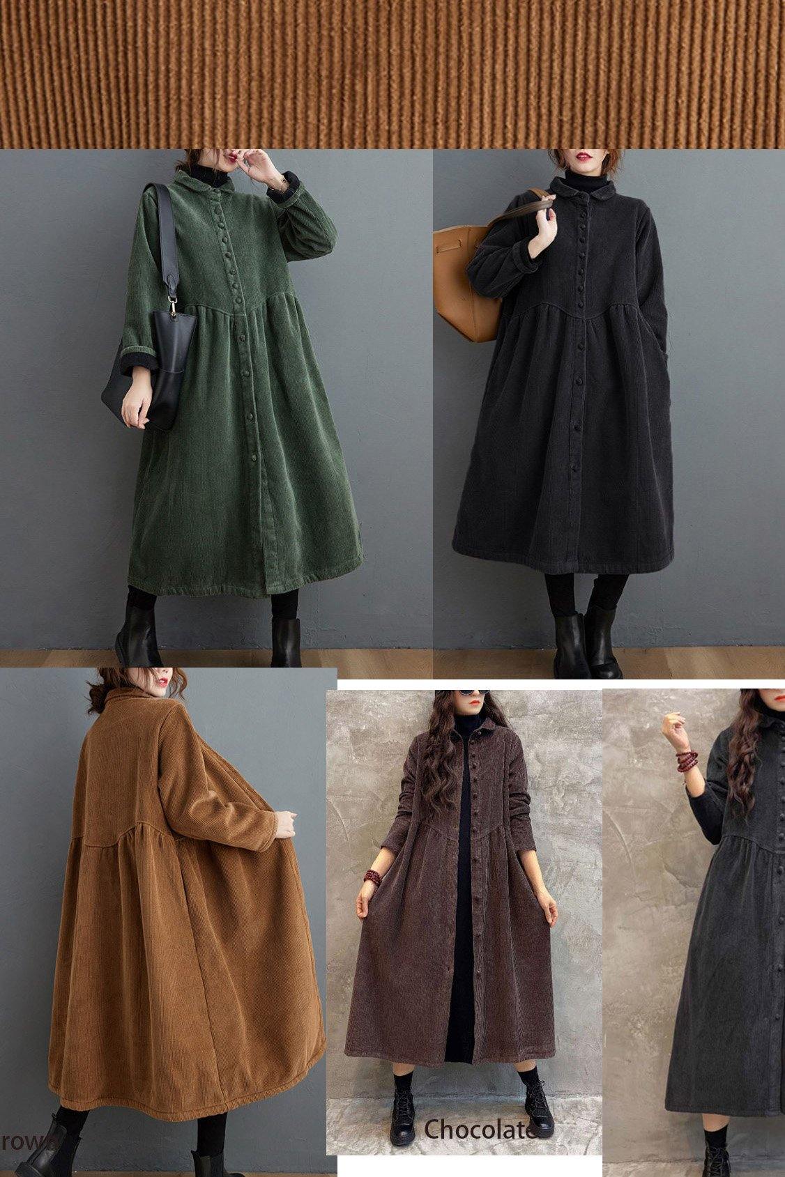 Women’s Corduroy Winter Coat in Long Overcoat Style | Warm Ladies Jacket for Autumn