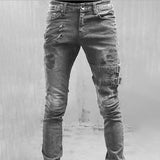Men’s Gothic Buckle Jeans | Ripped Slim Fit Denim with Straps