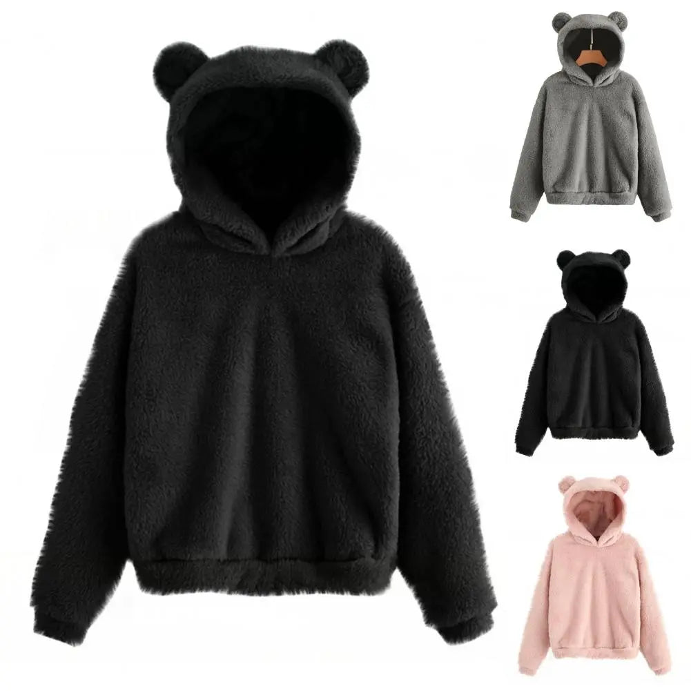 Women’s Fluffy Winter Hoodie with Ears | Cozy Ladies Fleece Jacket