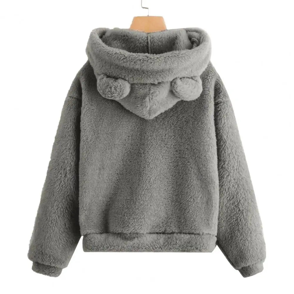 Women’s Fluffy Winter Hoodie with Ears | Cozy Ladies Fleece Jacket
