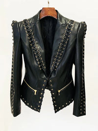 Women’s Leather Jacket with Rope Lacing | Stylish Short Jacket