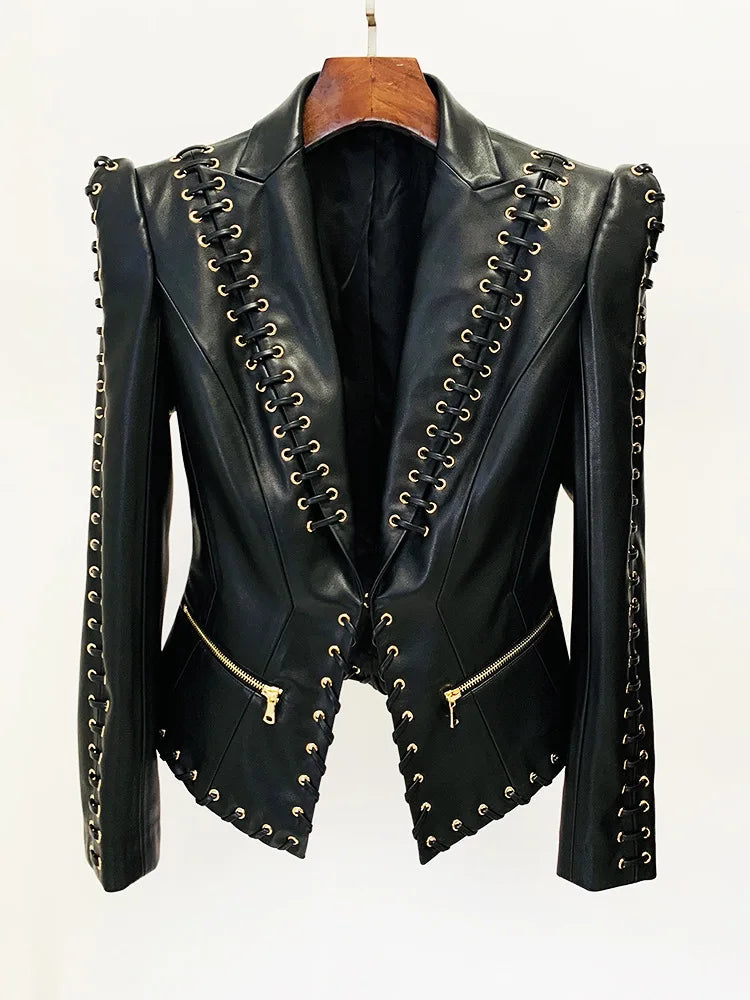 Women’s Leather Jacket with Rope Lacing | Stylish Short Jacket