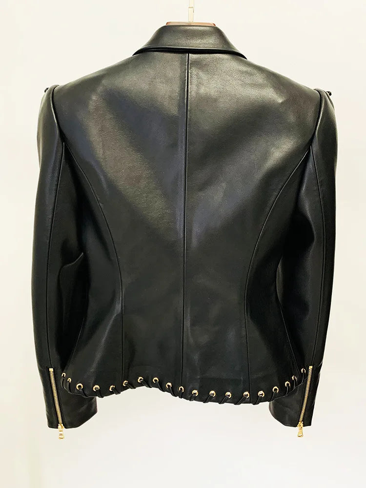 Women’s Leather Jacket with Rope Lacing | Stylish Short Jacket