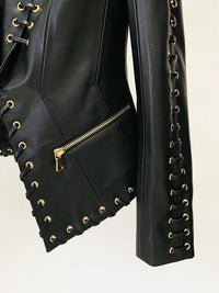 Women’s Leather Jacket with Rope Lacing | Stylish Short Jacket
