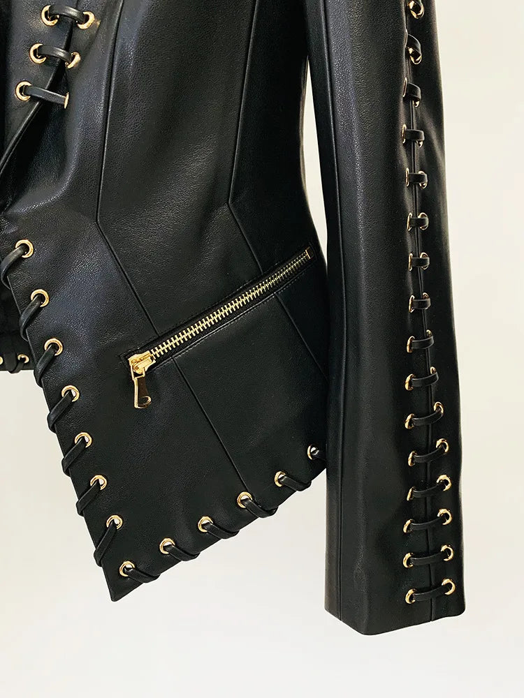 Women’s Leather Jacket with Rope Lacing | Stylish Short Jacket