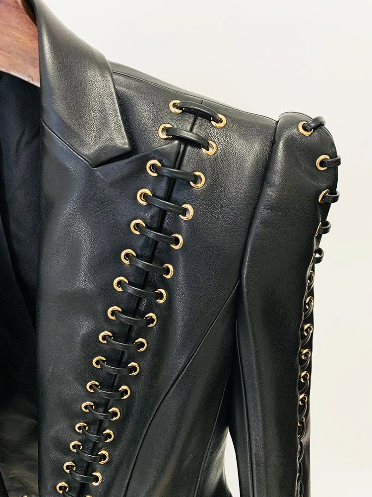 Women’s Leather Jacket with Rope Lacing | Stylish Short Jacket