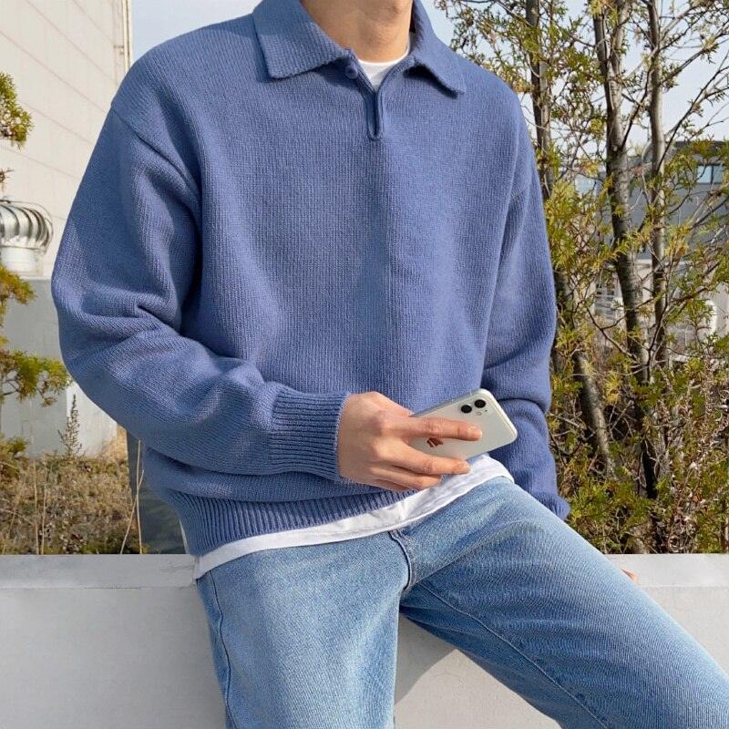 Men’s Polo Collar Sweater | Button Neck Knit | Long Sleeve Top | Autumn Smart Casual Layer