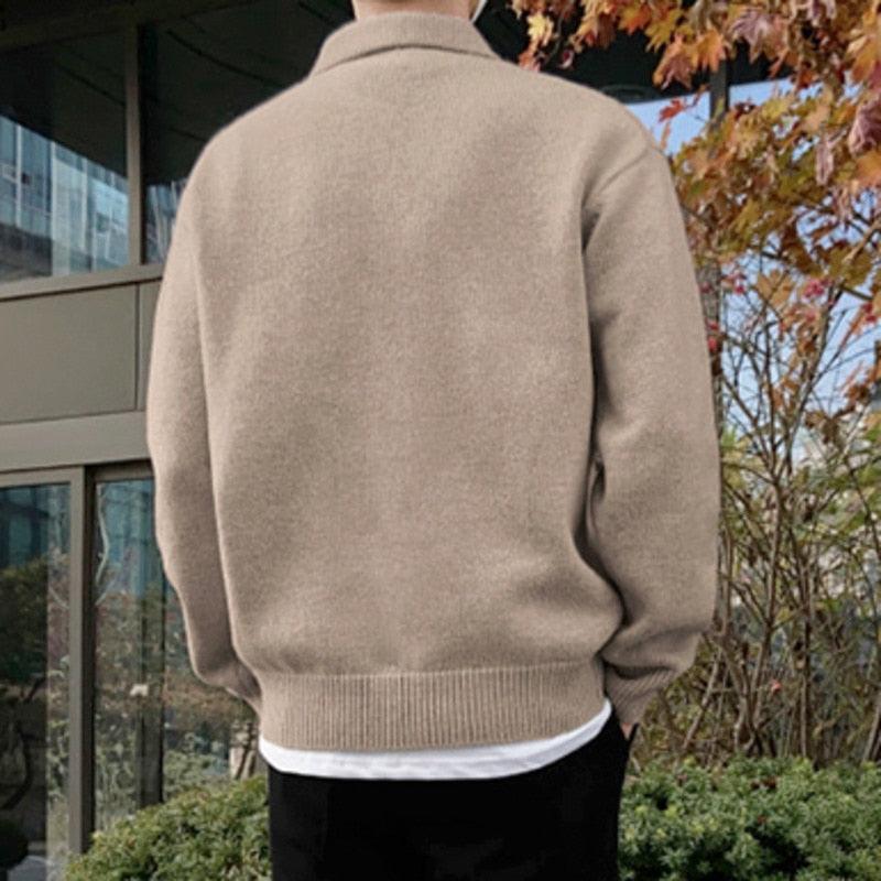 Men’s Polo Collar Sweater | Button Neck Knit | Long Sleeve Top | Autumn Smart Casual Layer