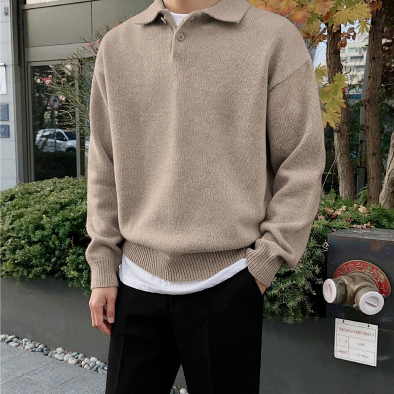 Men’s Polo Collar Sweater | Button Neck Knit | Long Sleeve Top | Autumn Smart Casual Layer