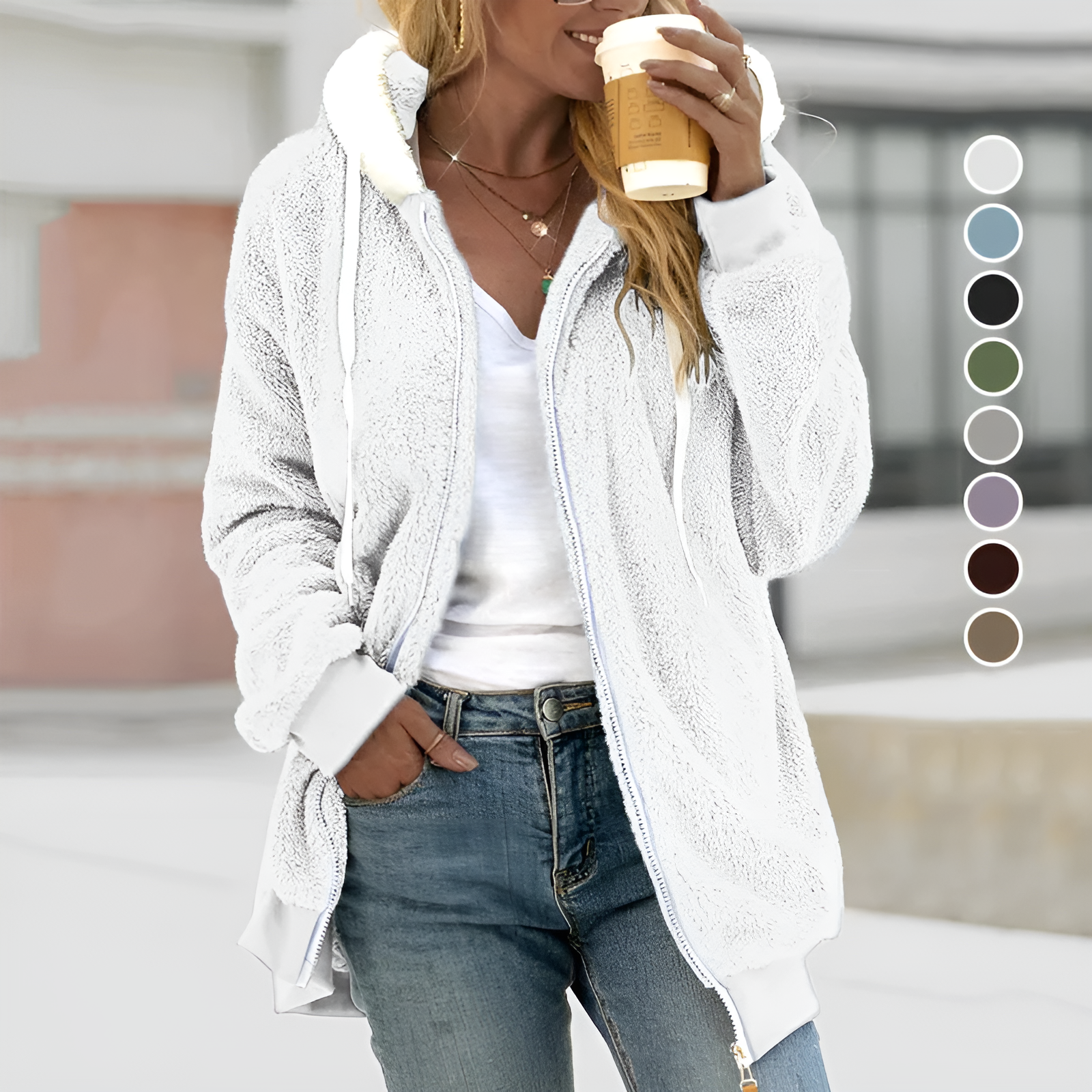 Women’s Zip Up Hoodie in Oversized Sherpa Style | Casual Fleece Sweatshirt