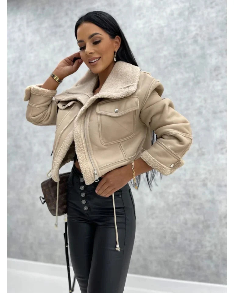 Women’s Short Winter Coat with Shearling Lining | Stylish Ladies Jacket