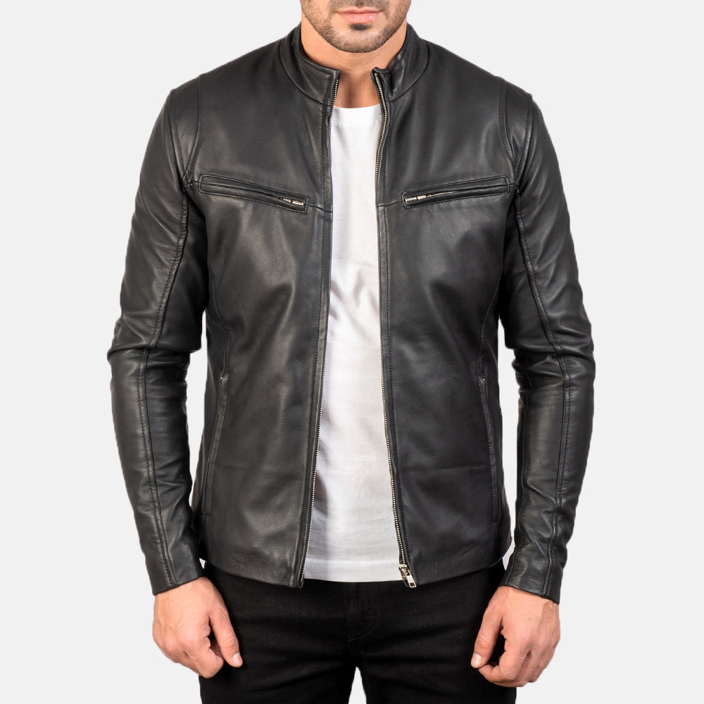 Men’s Black Biker Jacket in Modern Slim Fit | Stylish Leather Look Jacket