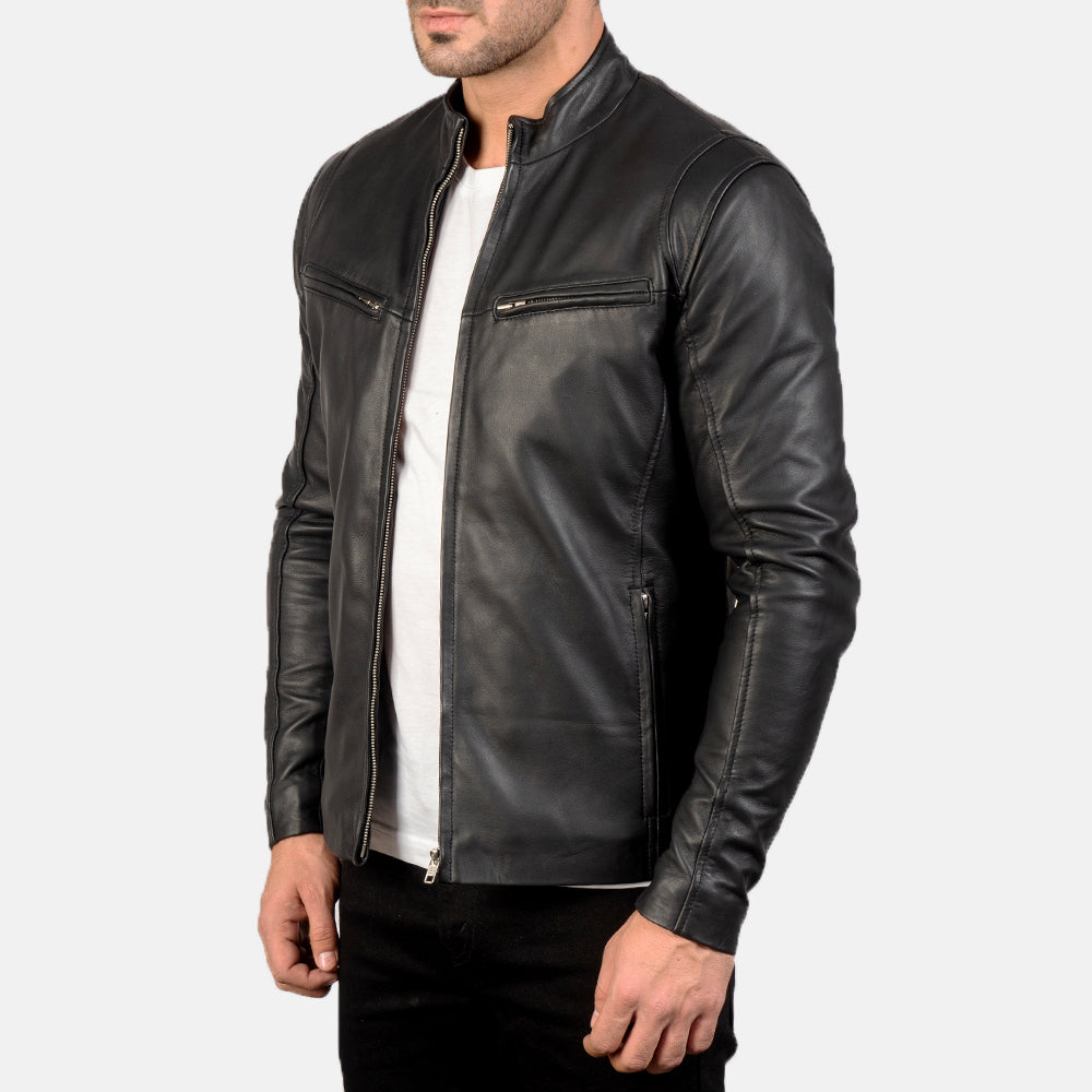 Men’s Black Biker Jacket in Modern Slim Fit | Stylish Leather Look Jacket