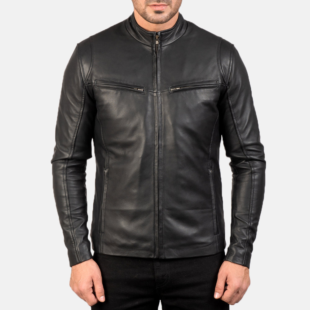Men’s Black Biker Jacket in Modern Slim Fit | Stylish Leather Look Jacket