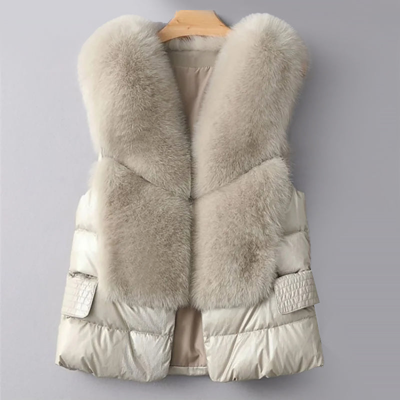 Women’s Faux Fur Cardigan in Winter Coatigan Style | Warm Sleeveless Knitwear