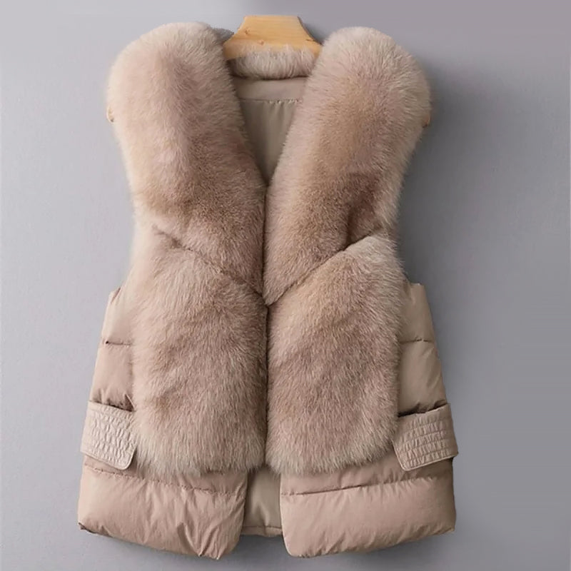 Women’s Faux Fur Cardigan in Winter Coatigan Style | Warm Sleeveless Knitwear