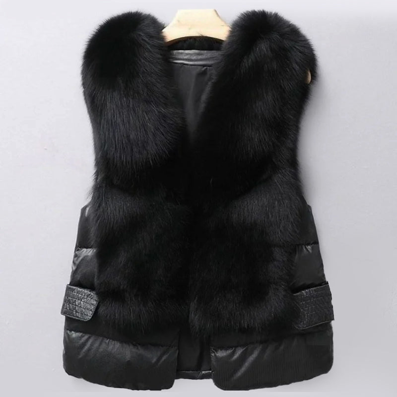 Women’s Faux Fur Cardigan in Winter Coatigan Style | Warm Sleeveless Knitwear