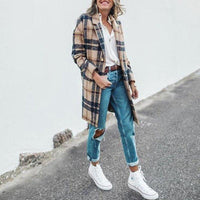 Women’s Long Winter Coat with Check Pattern | Stylish Warm Ladies Jacket