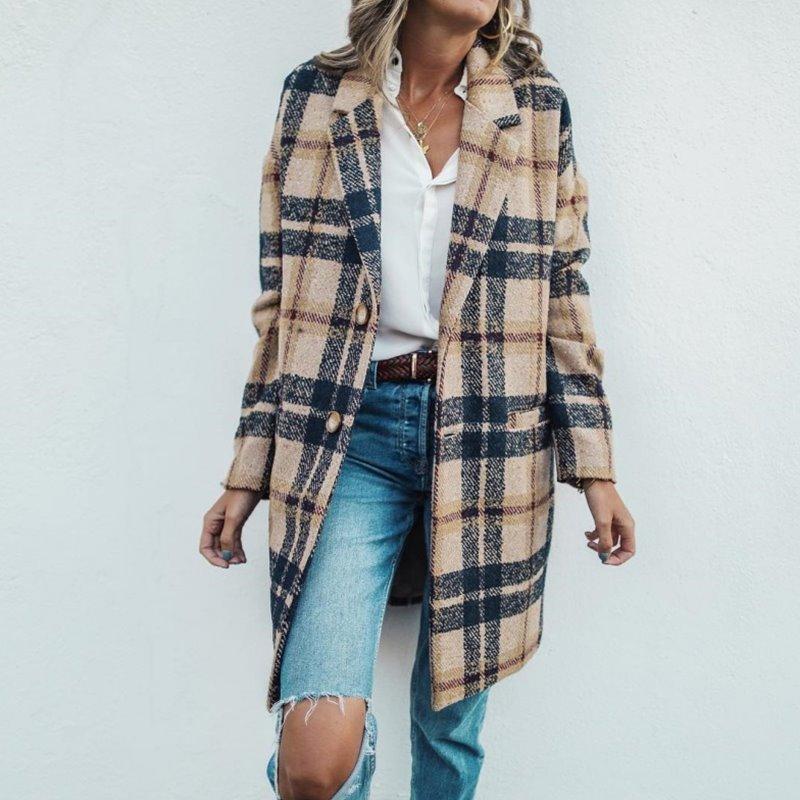 Women’s Long Winter Coat with Check Pattern | Stylish Warm Ladies Jacket