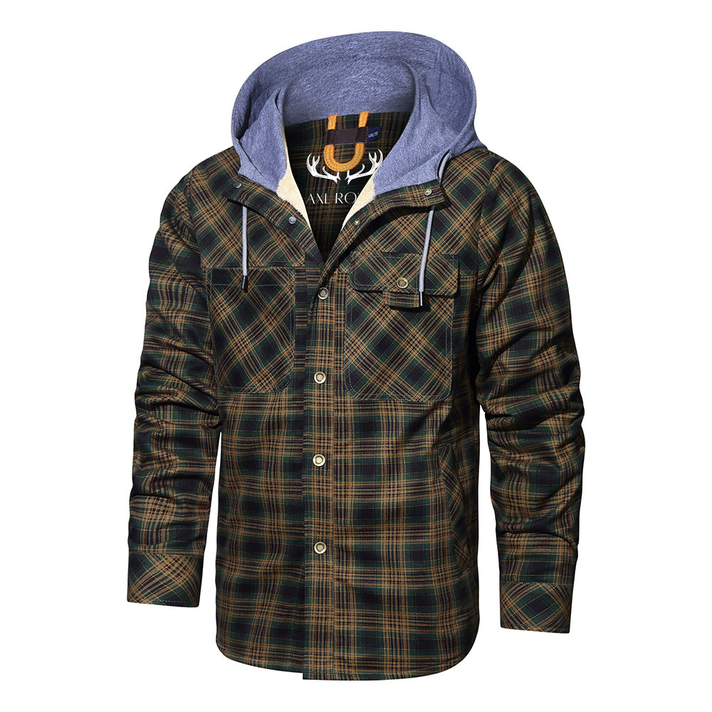 Men’s Lumberjack Hoodie Jacket in Winter Check Style | Warm Casual Coat