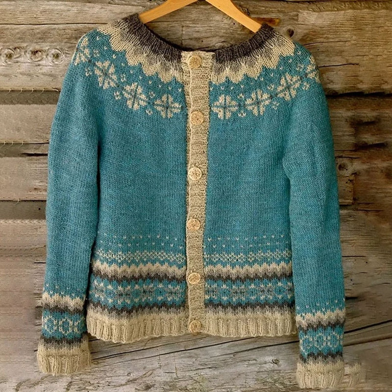 Women’s Cardigan in Icelandic Knit Style | Warm Wool Long Cardigan