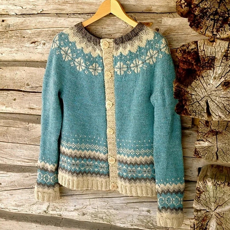 Women’s Cardigan in Icelandic Knit Style | Warm Wool Long Cardigan